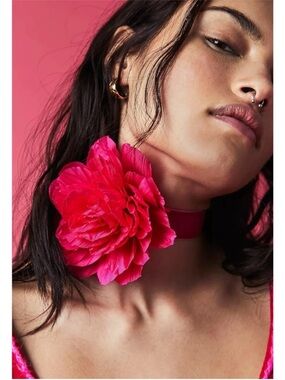 Free People Navy Blue Floral Choker with Oversized Bloom
